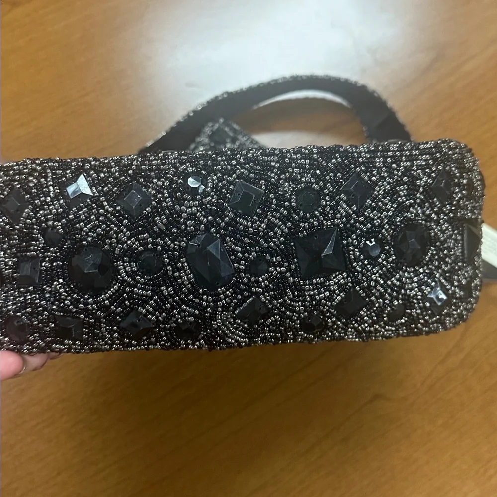From India to you Black and silver beaded and glass stone shoulder bag and pouch - Picture 4 of 7